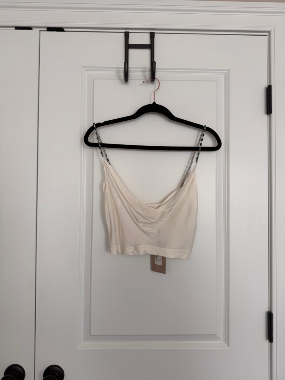 Meshki Cream Cowl Neck Crop Top with Beaded Straps